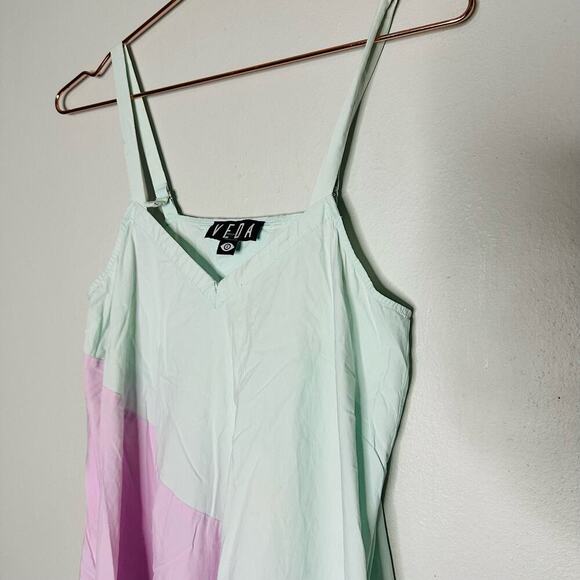 VEDA Summer Pastel Fiesta Orange Colorblock Sleeveless Shift Dress Size Small - Picture 5 of 9